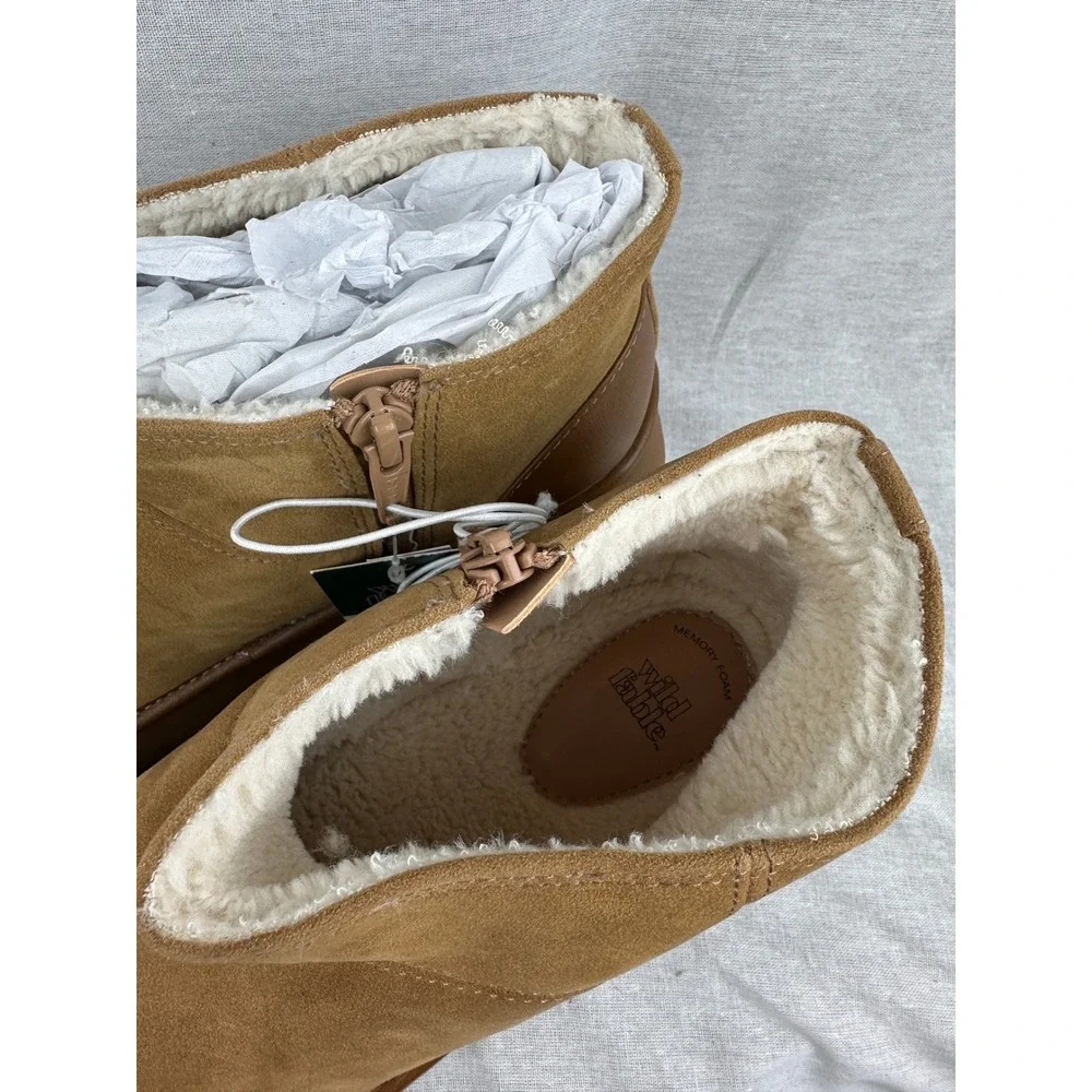 Wild Fable Womens Platform Ankle Boots Tan Faux Suede Faux Fur Lined Size 9 NEW - Picture 5 of 8